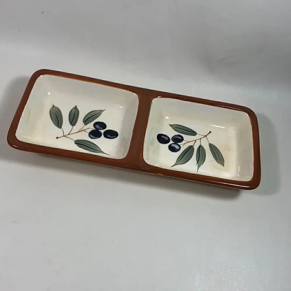Inspirado StoneLike Clay Olive Branch Nut Appetizer Serving Divided Bar Tray EUC